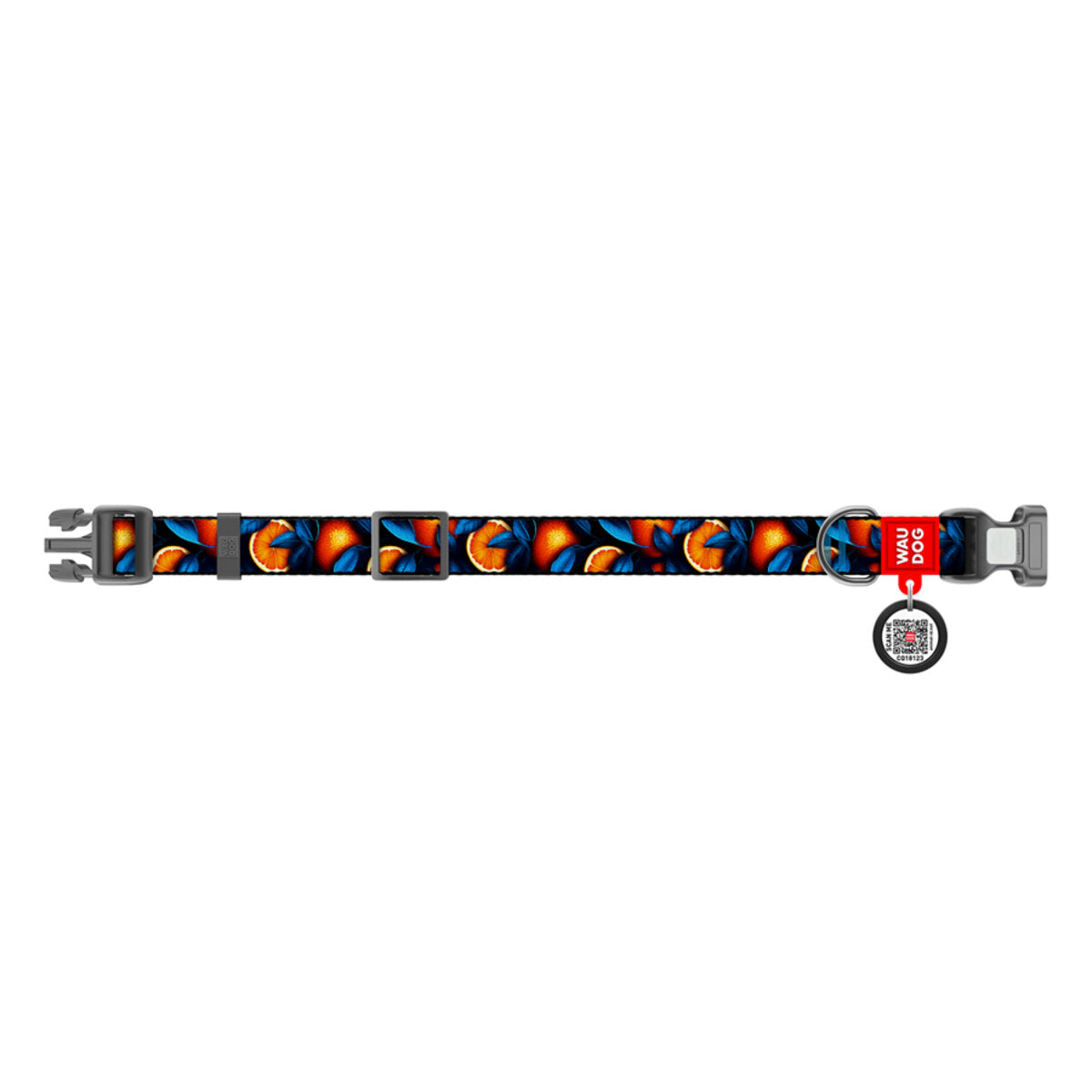 WAUDOG šuns antkaklis su QR pasu „Apelsinai“, plotis 15 mm, ilgis 25–35 cm