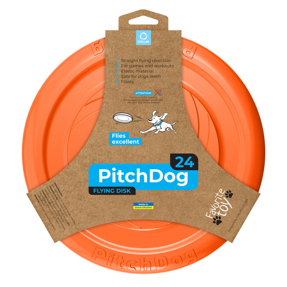 Skraidantis diskas PitchDog Waudog 24 cm, oranžinis