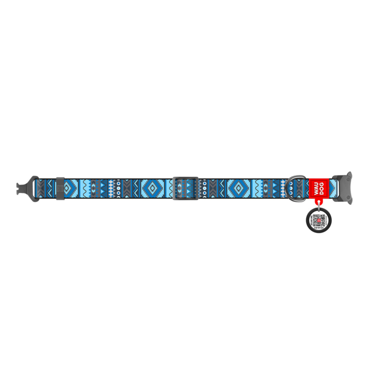 WAUDOG šuns antkaklis su QR pasu „Etno Blue“, plotis 20 mm, ilgis 28–40 cm