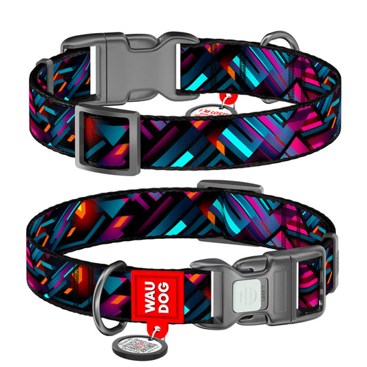 WAUDOG šuns antkaklis su QR pasu „Begaliniai pasauliai“, plotis 15 mm, ilgis 25–35 cm